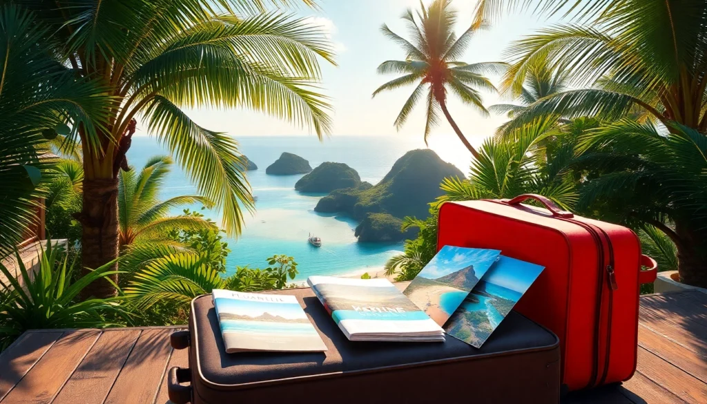 Beautiful package tour setup showcasing island travel essentials and scenic views to attract adventure seekers and travelers.