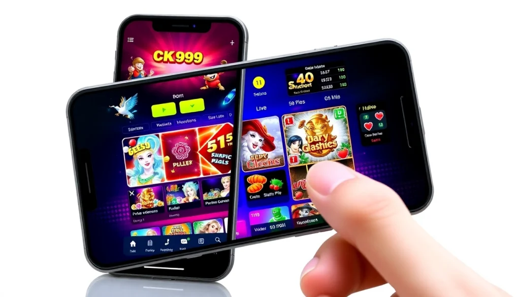 Interactive ck999 app showcased on smartphone screens highlighting casino games and betting features for seamless user experience.