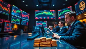 Stocks and Shares News update showing traders analyzing market, gold price surge and financial